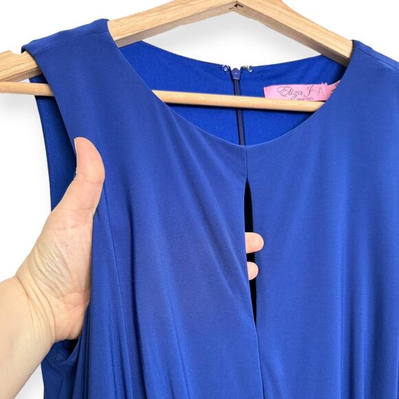 Eliza J Blue Jeweled Empire Waist Keyhole Front Stretch Maxi Dress Women's 12 - Picture 5 of 12
